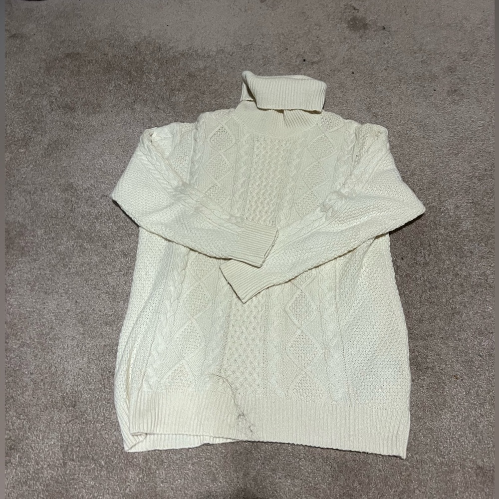 Babaton Erickson Ivory Wool Cashmere Cable Knit Turtleneck Sweater